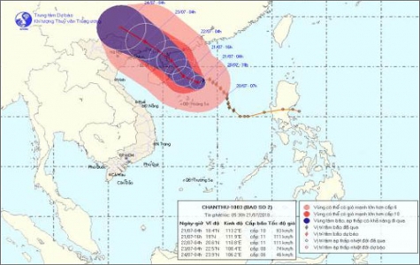 Bão số 2 di chuyển theo hướng Tây Tây Bắc