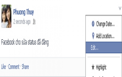 Facebook cho phép sửa status đã đăng