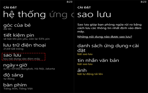 Sao lưu và khôi phục dữ liệu trên thiết bị Windows Phone 8