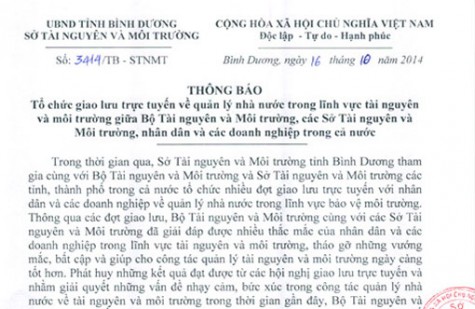 Thông báo số 3414/TB-STNMT của Sở Tài nguyên và Môi trường