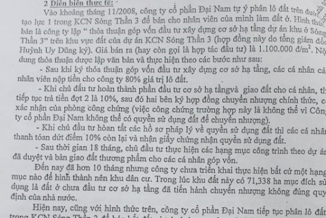 Viết tiếp về vụ đơn thư tố cáo của ông Huỳnh Uy Dũng: Lật lại vi phạm phân lô, bán nền tại KCN Sóng Thần 3