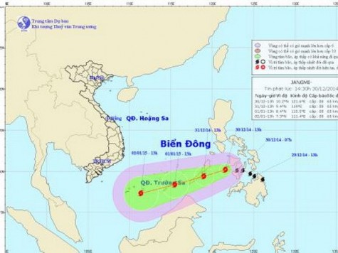 Vị trí tâm bão Jangmi ở phía Đông biển Xu lu của Philippines