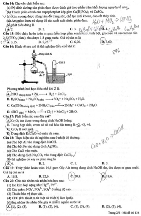 Đề và đáp án môn Hoá học thi THPT quốc gia 2016