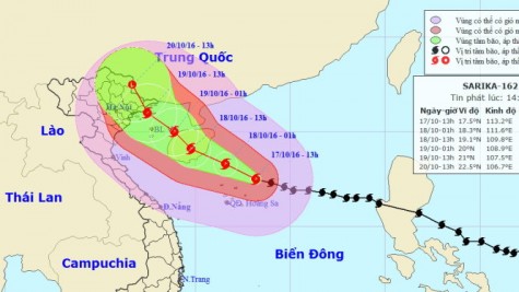 Bão số 7 giật cấp 16 chếch về phía bắc, hướng vào Quảng Ninh