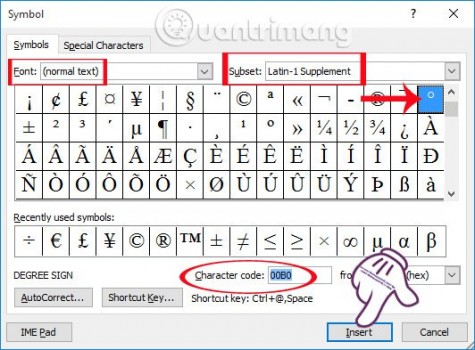 Có những cách nào để chèn biểu tượng độ C trong Word, Excel?