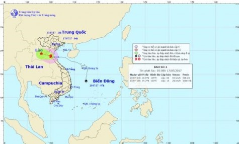 Bão số 2 di chuyển theo hướng Tây, gió ở gần tâm bão giật cấp 10