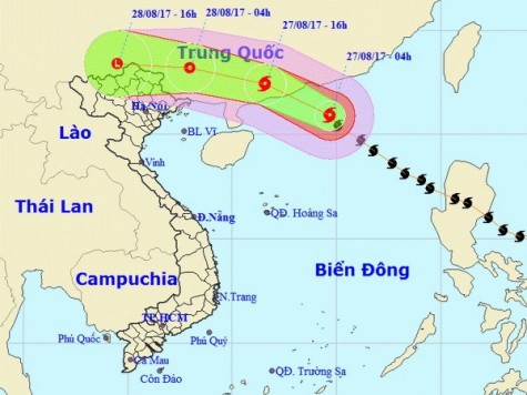 Bão số 7 đi vào phía Nam Trung Quốc, từ đêm 27/8 Bắc Bộ mưa lớn