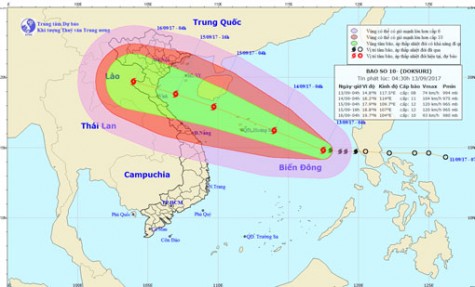 Bão số 10 đang mạnh dần lên