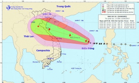 Bão số 10 đang tiến vào vùng biển ven Nghệ An đến Quảng Bình