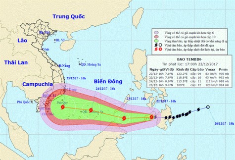 Bão Tembin di chuyển nhanh và tiếp tục mạnh thêm một cấp