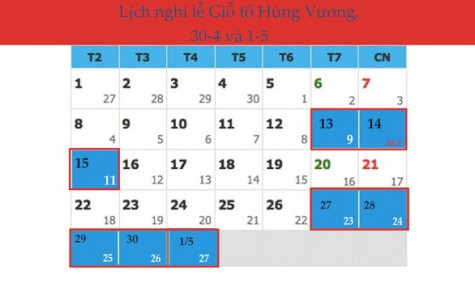 Giỗ tổ Hùng Vương nghỉ 3 ngày, 30-4 và 1-5 nghỉ 5 ngày