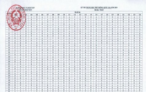 Đáp án môn toán thi THPT quốc gia 2019