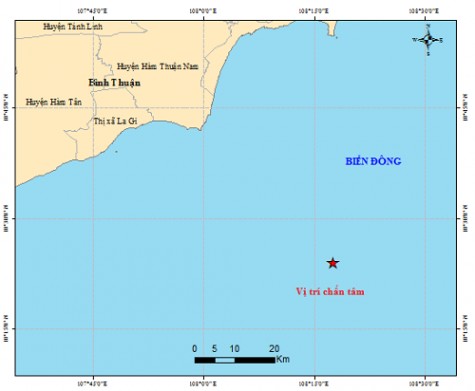 Động đất 4 độ Richter ngoài khơi Bình Thuận