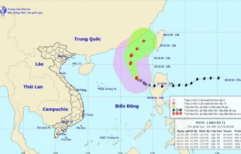 Áp thấp nhiệt đới mạnh lên, trở thành cơn bão số 7 trên biển Đông