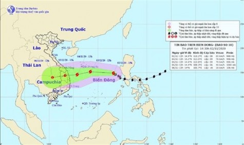 Bão số 10 giật cấp 10, gây mưa lớn ở miền Trung và Bắc Tây Nguyên