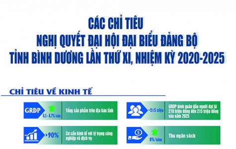 Các chỉ tiêu Nghị quyết Đại hội Đại biểu Đảng bộ tỉnh Bình Dương lần thứ XI, nhiệm kỳ 2020-2025