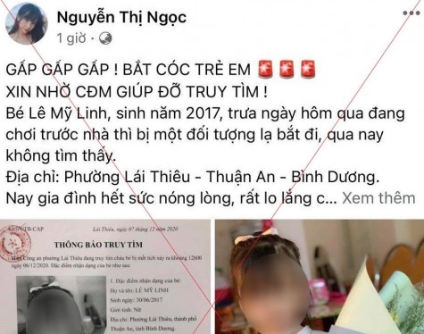 Thông tin bé gái bị bắt cóc ở Lái Thiêu là sai sự thật