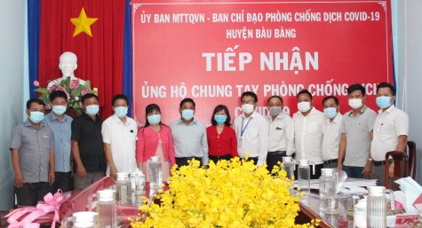 Ủy ban MTTQ Việt Nam huyện Bàu Bàng: Tiếp nhận ủng hộ phòng, chống Covid-19 từ các doanh nghiệp