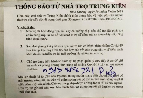 Vụ chủ nhà trọ Trung Kiên II yêu cầu người thuê trọ dọn đi: Hết thời gian giãn cách mới triển khai sửa chữa