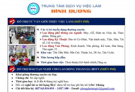 Trung tâm Dịch vụ việc làm tỉnh Bình Dương thông báo