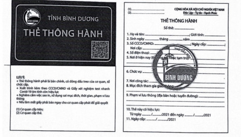 Bình Dương cấp thẻ thông hành cho người, phương tiện lưu thông