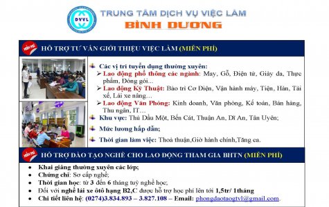 Trung tâm Dịch vụ việc làm tỉnh Bình Dương thông báo