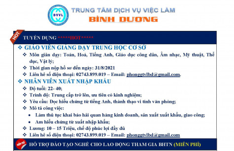 Trung tâm Dịch vụ việc làm tỉnh Bình Dương thông báo