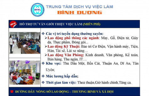 Trung tâm Dịch vụ việc làm tỉnh Bình Dương thông báo