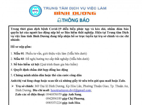 Trung tâm Dịch vụ việc làm tỉnh Bình Dương thông báo