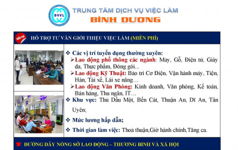 Trung tâm Dịch vụ việc làm tỉnh Bình Dương thông báo