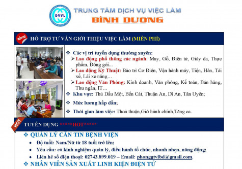 Trung tâm Dịch vụ việc làm tỉnh Bình Dương thông báo