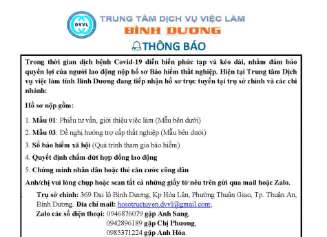 Trung tâm Dịch vụ việc làm tỉnh Bình Dương thông báo