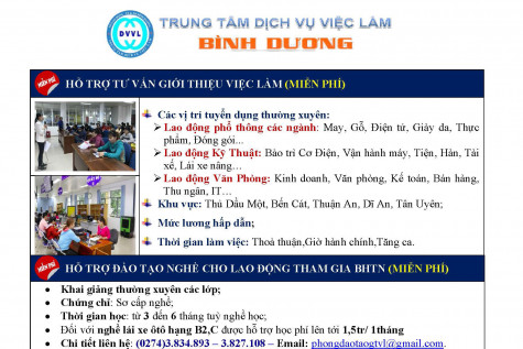 Trung tâm Dịch vụ việc làm tỉnh Bình Dương thông báo