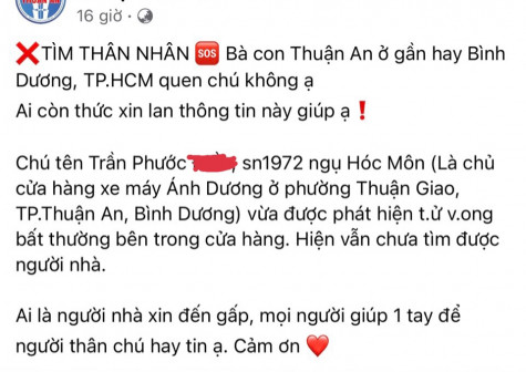 Chủ cửa hàng xe máy ở TP.Thuận An tử vong do bệnh lý