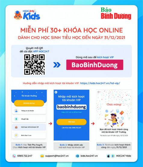 Nhập mã “BaoBinhDuong” để học online miễn phí học kỳ 1 năm học 2021-2022