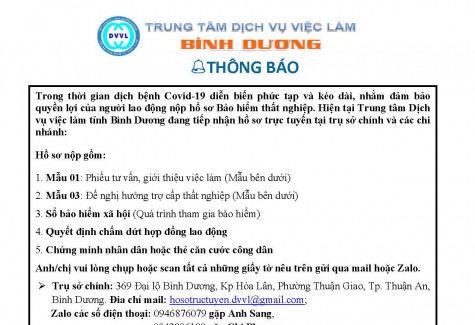 Trung tâm Dịch vụ việc làm tỉnh Bình Dương thông báo