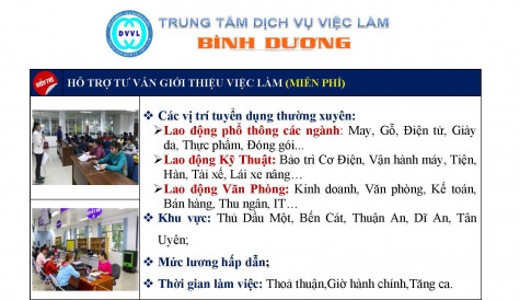 Trung tâm Dịch vụ việc làm tỉnh Bình Dương thông báo