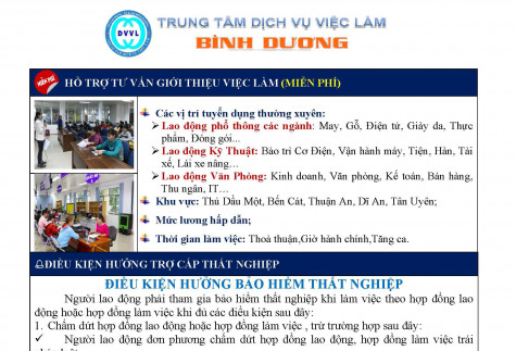 Trung tâm Dịch vụ việc làm tỉnh Bình Dương thông báo