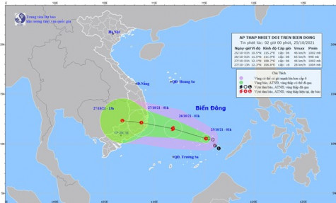 Áp thấp tác động đến đất liền, hướng về khu vực Nam Trung Bộ