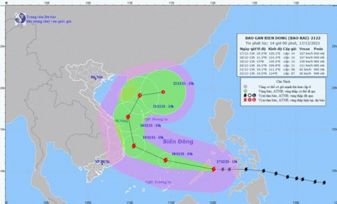 Chiều tối 17/12, bão Rai vào Biển Đông, sức gió mạnh cấp 14