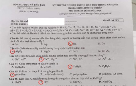 Gợi ý bài giải môn hóa học kỳ thi tốt nghiệp THPT 2022