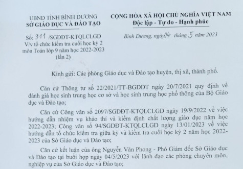 Vì sao Bình Dương tổ chức thi lại môn Toán lớp 9?