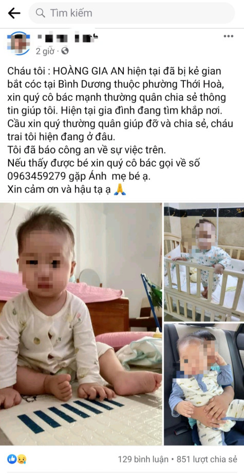 UBND TX.Bến Cát: Thông tin “bé trai bị bắt cóc ở Bình Dương” là sai sự thật