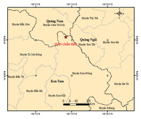 Xảy ra 2 trận động đất tại huyện Kon Plông và huyện Nam Trà My