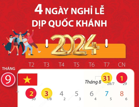 Lịch nghỉ Lễ Quốc khánh 2-9-2024 kéo dài 4 ngày