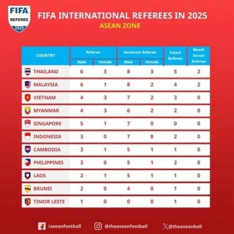 Vietnam ranks third in Southeast Asia for FIFA-accredited referees