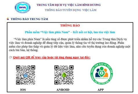 Trung tâm Dịch vụ việc làm Bình Dương thông báo tuyển dụng việc làm