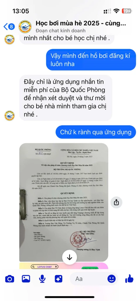 Hiện nay, trên các nền tảng mạng xã hội đang quảng cáo chiêu sinh miễn phí Chương trình Học bơi mùa hè năm 2025 của Bộ Quốc phòng.